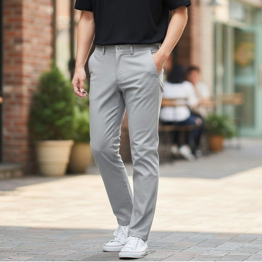 BRAX Men's Chuck Grey Geometric Pattern Straight Leg Chinos Pants